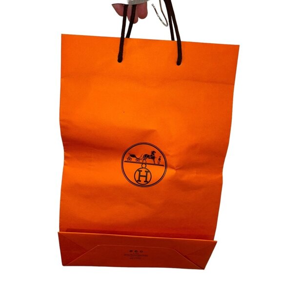 Hermes Paris France classic orange Carriage print paper shopping bag - Picture 2 of 4